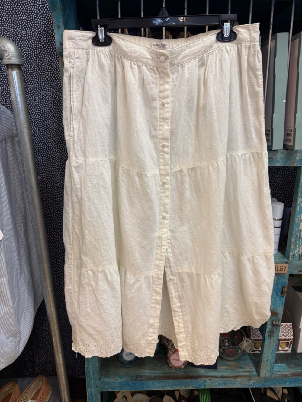 Laura Ashley Ivory Button-Front Tiered Cotton Midi Skirt